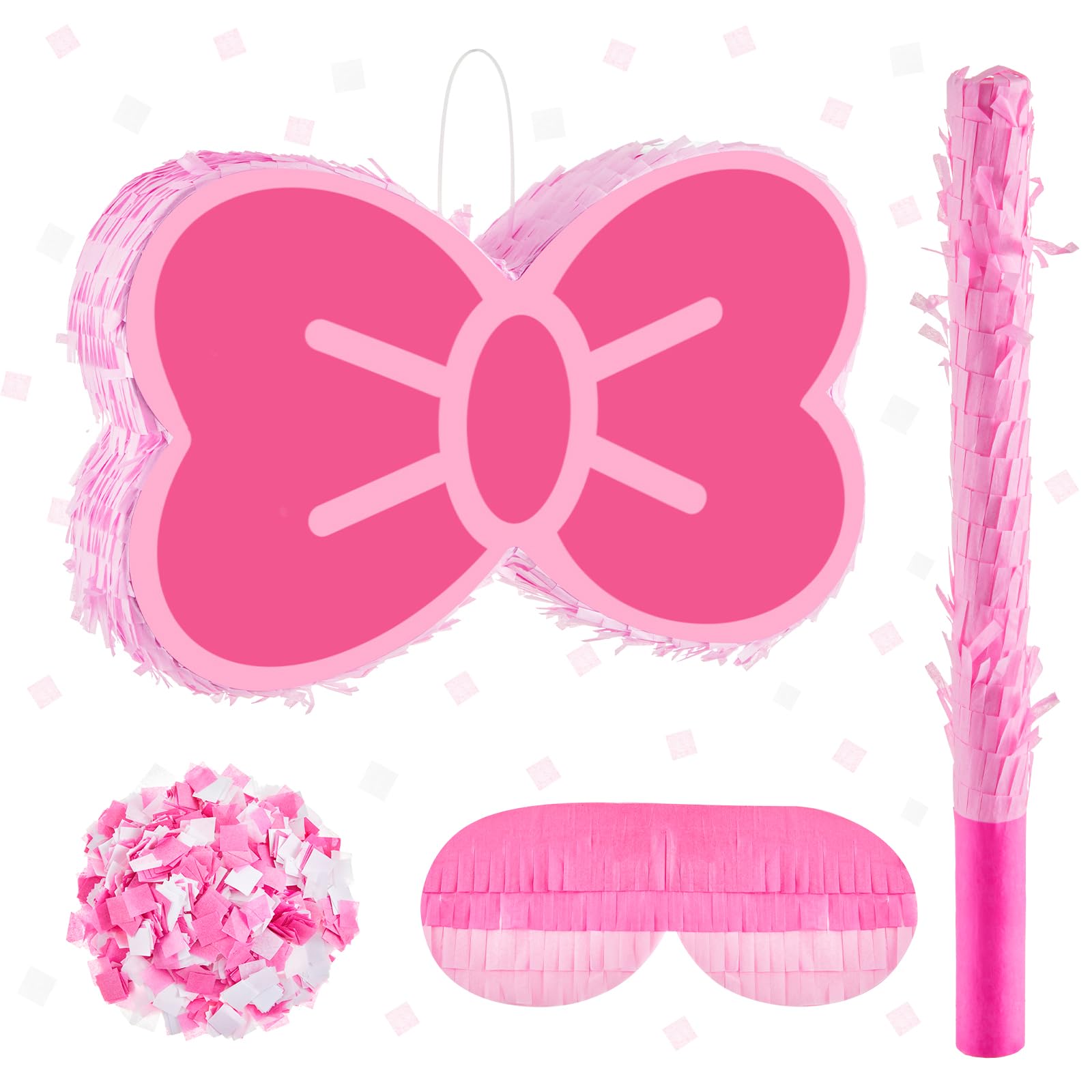 Photo 1 of Maitys 4 Pcs Kitty Bow Piñata 16" Watercolor Pink Themed Bow Piñata Party Supplies with a Blindfold, Bat and Confetti for Kitty Themed Cute Cat Bows Birthday Party Kitten Decorations