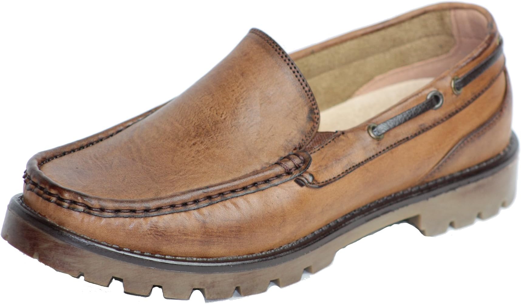 beverly st Men's Leather Casual Slip on Loafer Boat Shoes (Free), Brown 12