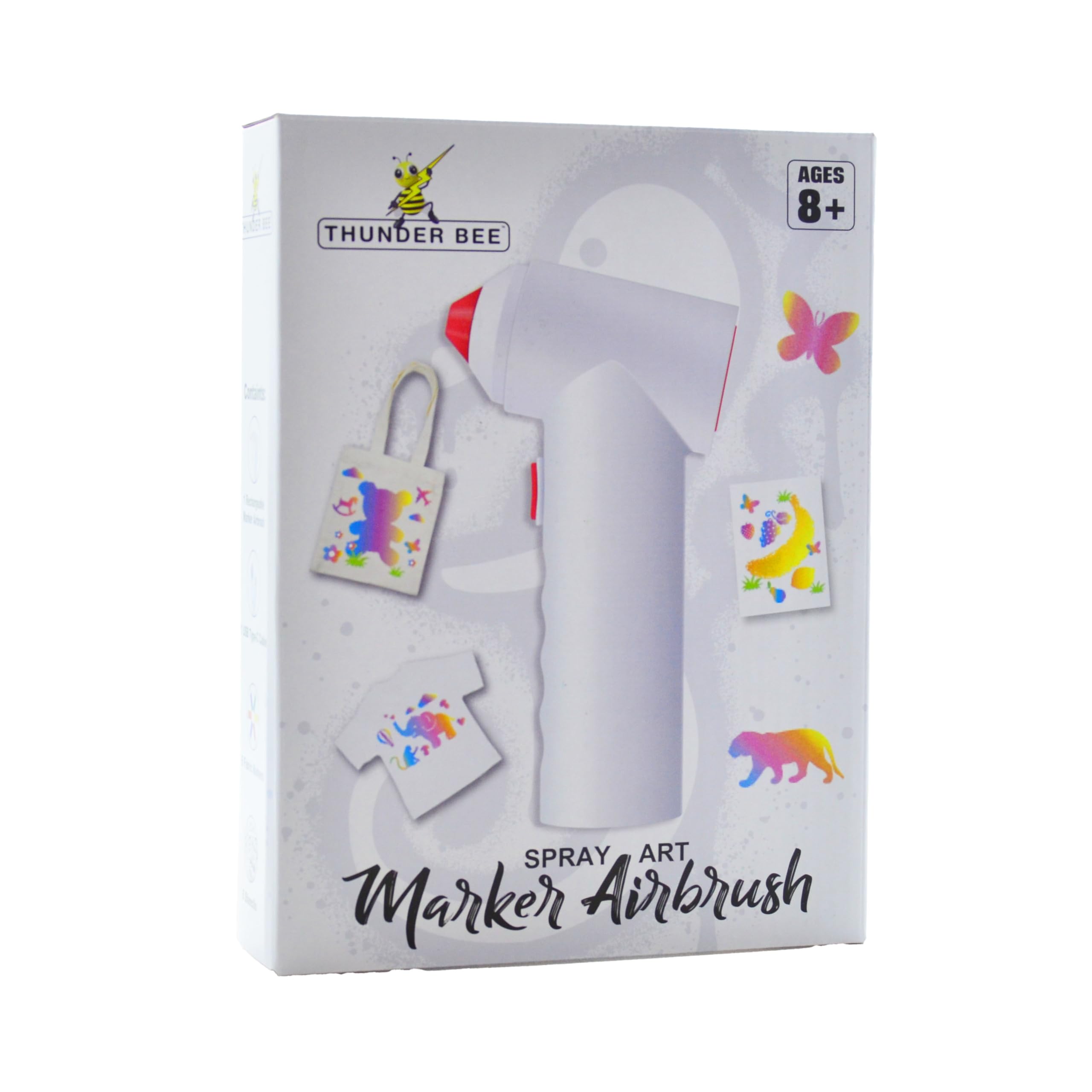 Buzz Toys Thunder Bee Spray Art Marker Airbrush Set, 6 Permanent Clothing Markers with USB Rechargeable Device, Ages 8+