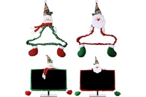 Funtery 2 Pcs Christmas Computer Monitor Border Cover Snowman Santa Christmas Computer Cover Screen Elastic Decorations for H