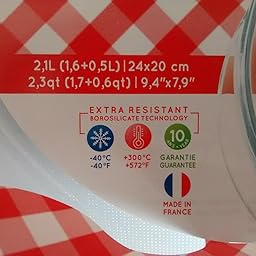 Ôcuisine Classic - Cacerola redonda de vidrio, 1 l, 25,7 x 11,9 x ...