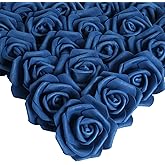 IPOPU Artificial Roses Flowers Heads, 100 Pcs Navy Blue Foam Fake Roses Bulk 3inch Stemless Faux Flowers for DIY Wedding Bouquets, Crafts, Wall Decor,Bridal Shower Party Home Decor(Navy Blue)