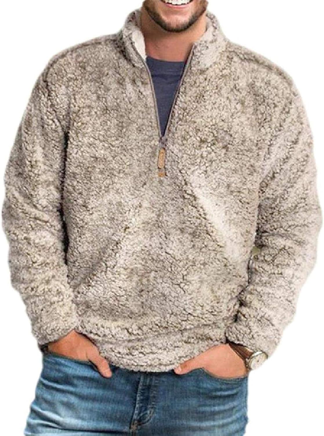 Mens Fuzzy Fleece Pullover Winter Warm Thick Sweatshirt Outwear