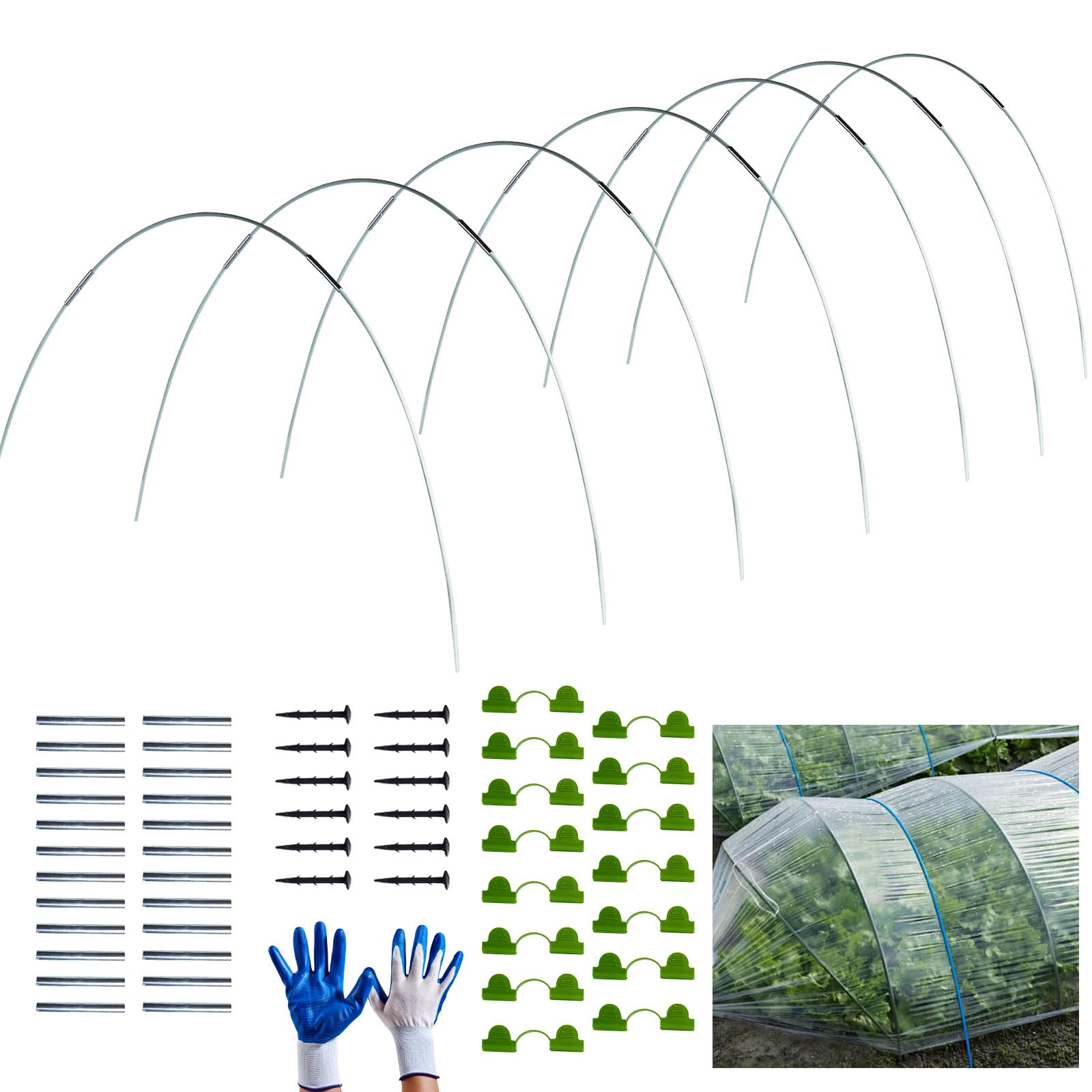 Garden Hoops for Netting Tunnel 30 PCS 17 Inch Garden Hoops, Detachable Fiberglass Support Hoops Frame, Cloche Hoops, Garden Tunnel, Greenhouse Hoops, Hoops for Netting, Garden Hoops for Raised Beds