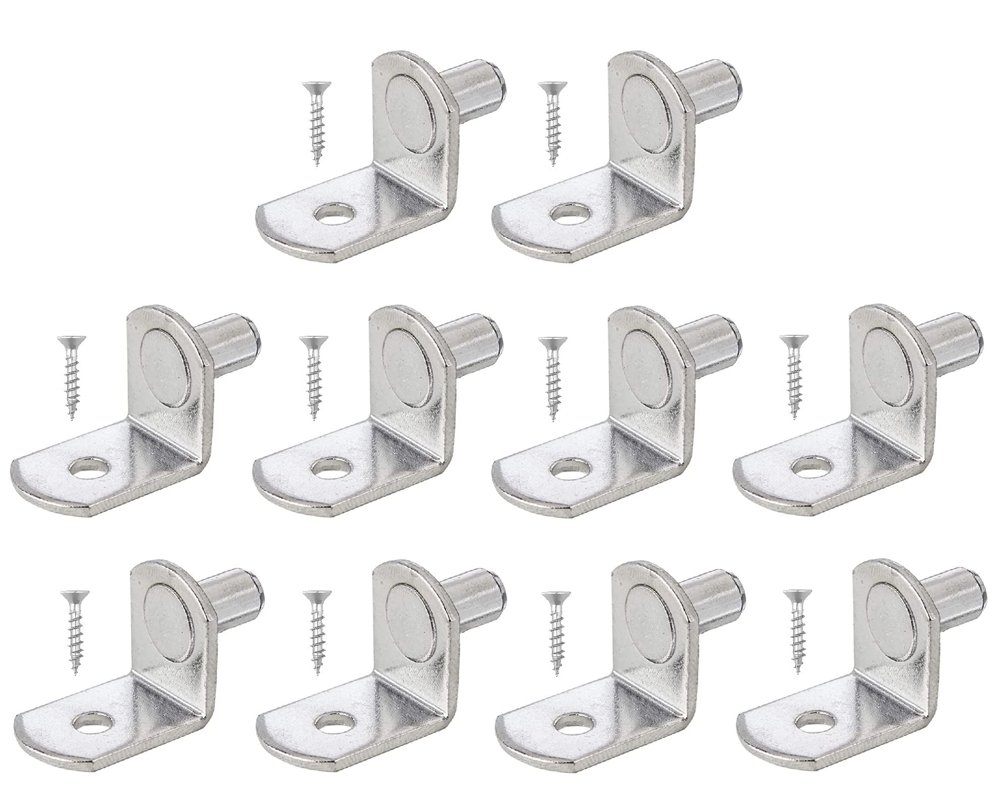 TERF® Traditional Style Nickel Plated L-Shape Bracket Furniture Shelf Support Pegs Push In Pin with Hole for Kitchen Cabinet Wardrobe Bookcase Closet including Fixing Screw - Pack of 10