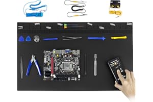 HOOANDXK Anti Static Soldering Mat, Extra Large 27.6" x 15.7" Heat Resistant 932°F Large Silicone ESD Safe Work Mat with Grounding Accessories and Anti Static Wrist Strap (Black)