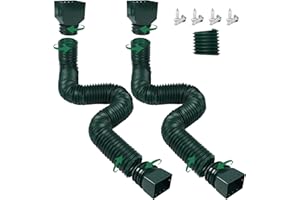 FEILAYDUN 2 Pack Rain Gutter Downspout Extensions, Upgraded Flexible Drain Downspout Extender, Rainwater Drainage Diverter with Mini Connector, Extendable from 20 to 127 Inches(Green)
