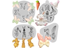 Sijiangmold Easter Rabbit Silicone Fondant Mold Bunny Ears Chocolate Molds For Cake Decorating Cupcake Topper Candy Chocolate Gum Paste Polymer Clay Set Of 4