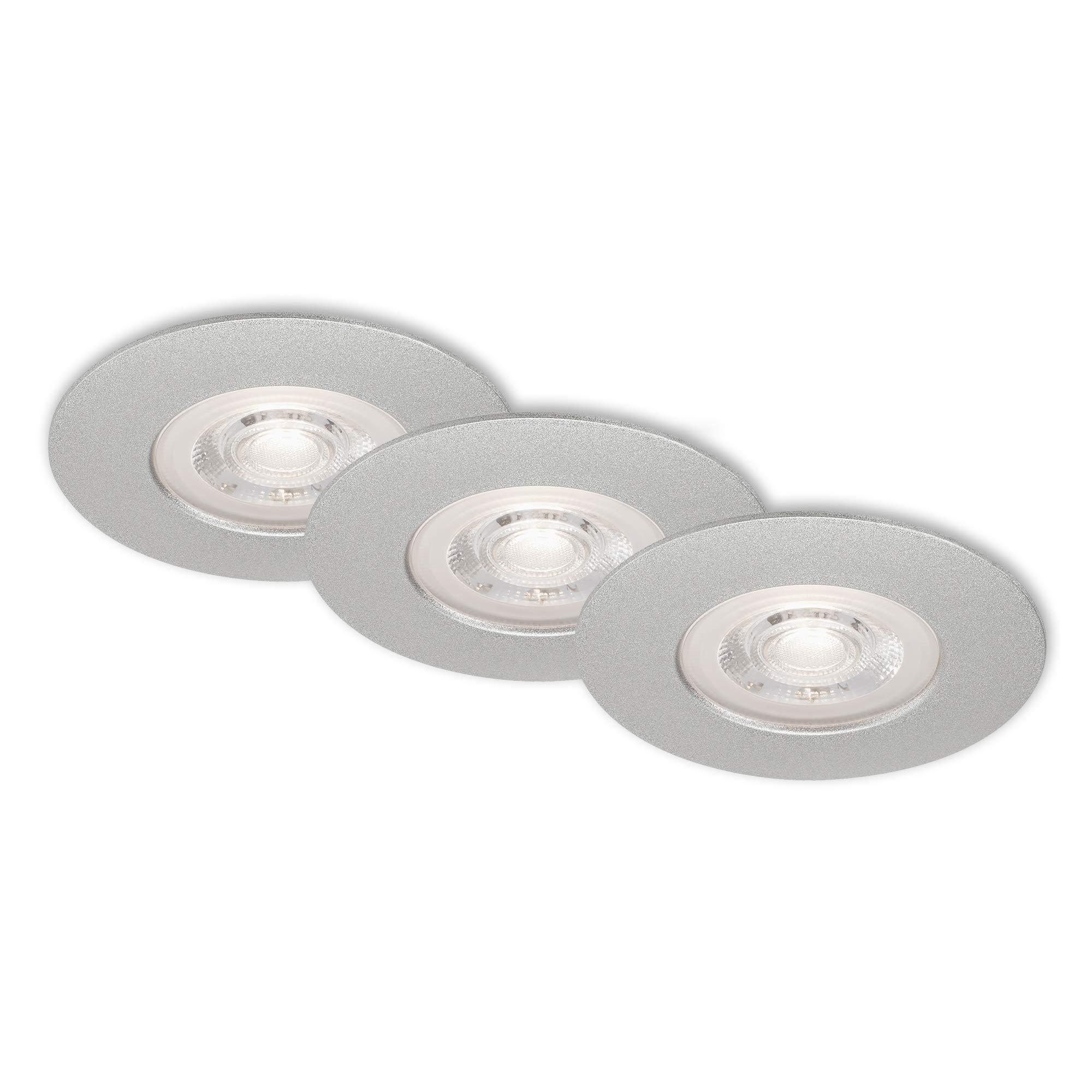 Briloner Leuchten - LED recessed Lights, Set of 3, Ceiling Lights Each 5 watts, Each 460 lumens, 3,000 Kelvin, IP44, Chrome matt, 90 x 25 mm (D x H)