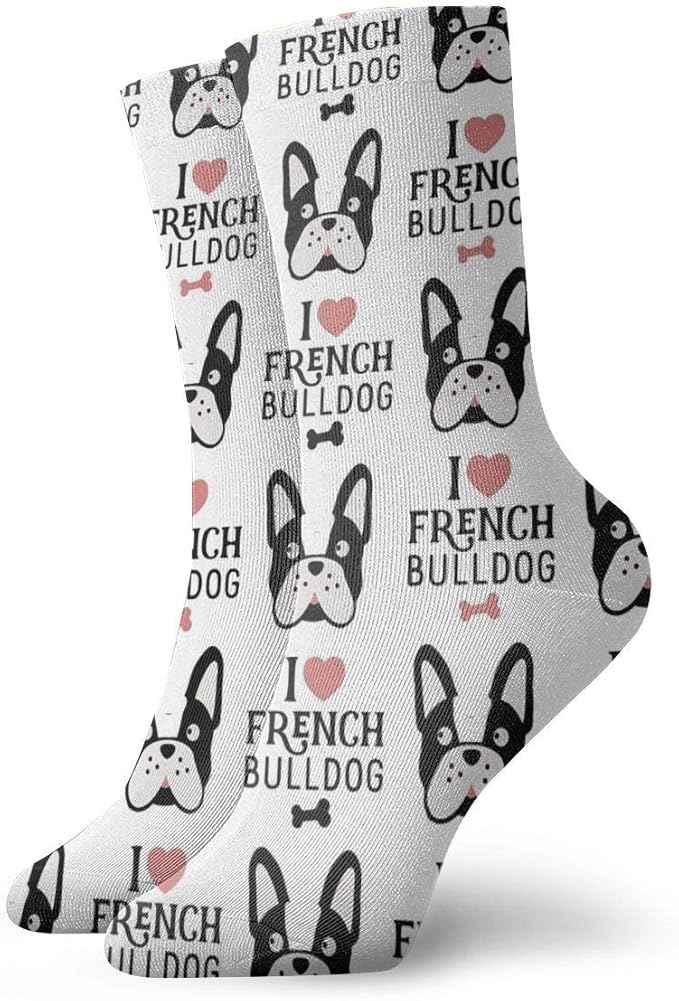 I Love French Bulldog Colorful Socks for Men Patterned Happy Fun Mens