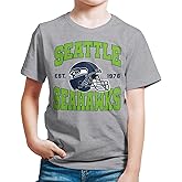 Junk Food Clothing x NFL - Seattle Seahawks - Team Helmet - Kids Short Sleeve T-Shirt for Boys and Girls - Size Medium
