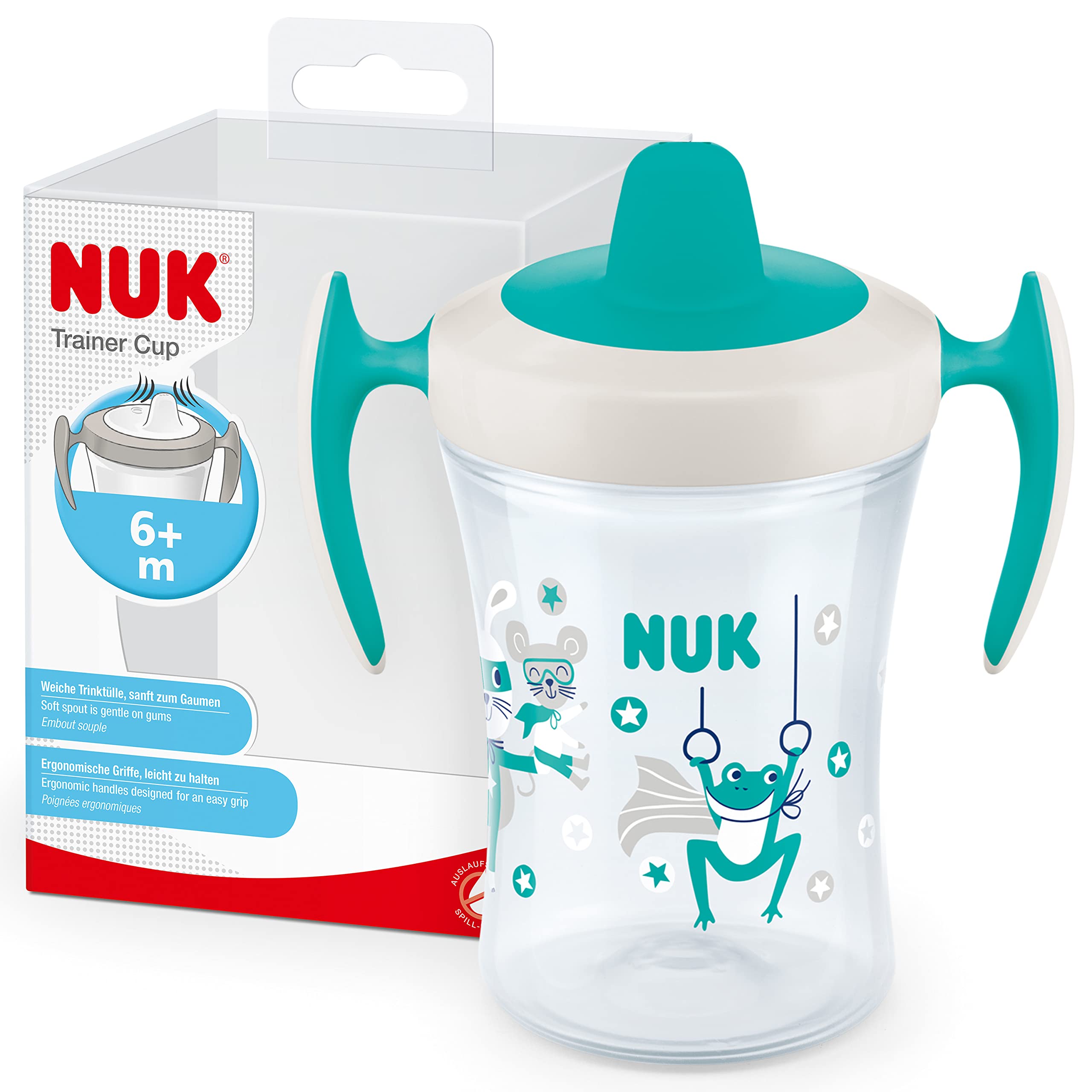 NUK Trainer Cup Sippy Cup | Leak-Proof Soft Drinking Spout | 6+ Months | BPA-Free | 230ml | Green Frog
