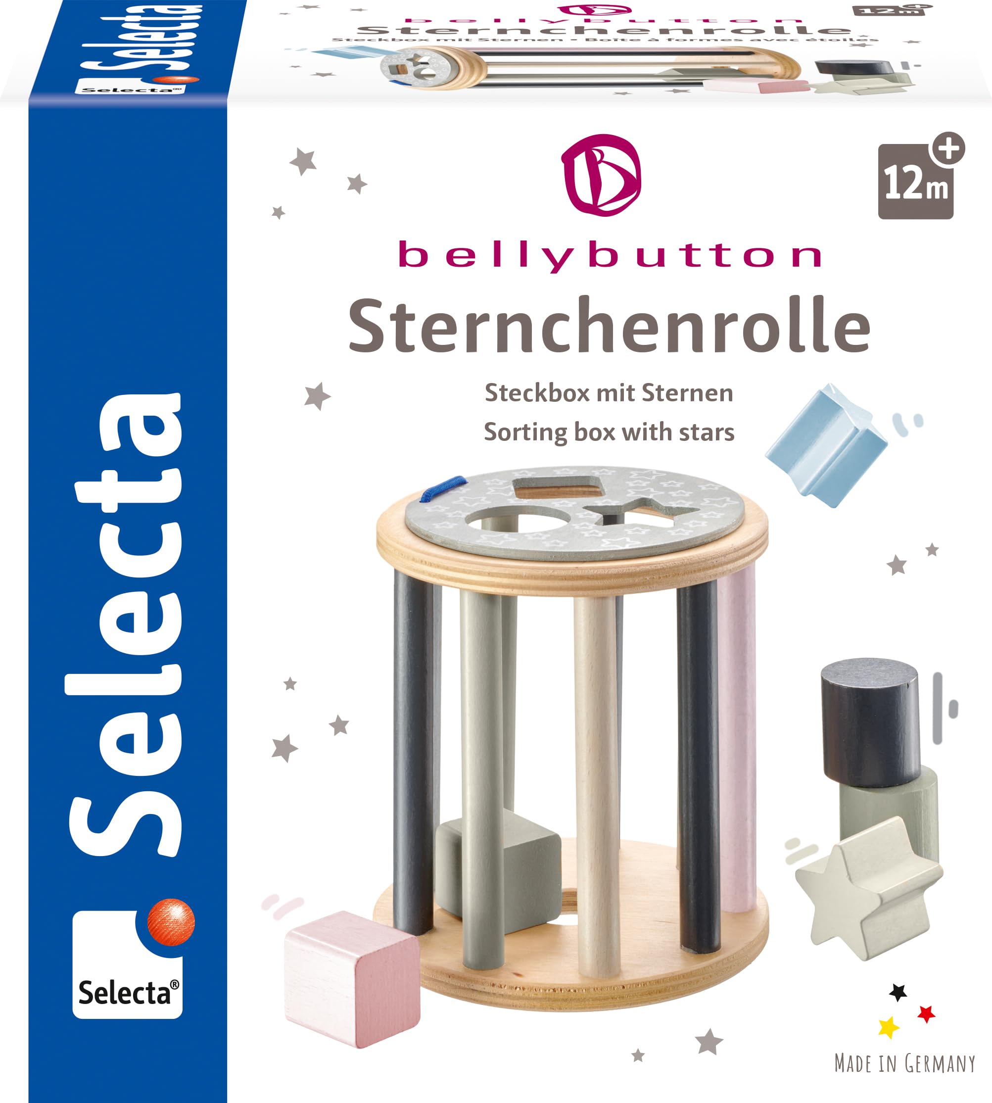 Selecta Bellybutton 64017 Wooden Star Roll 13 cm Multi-Coloured