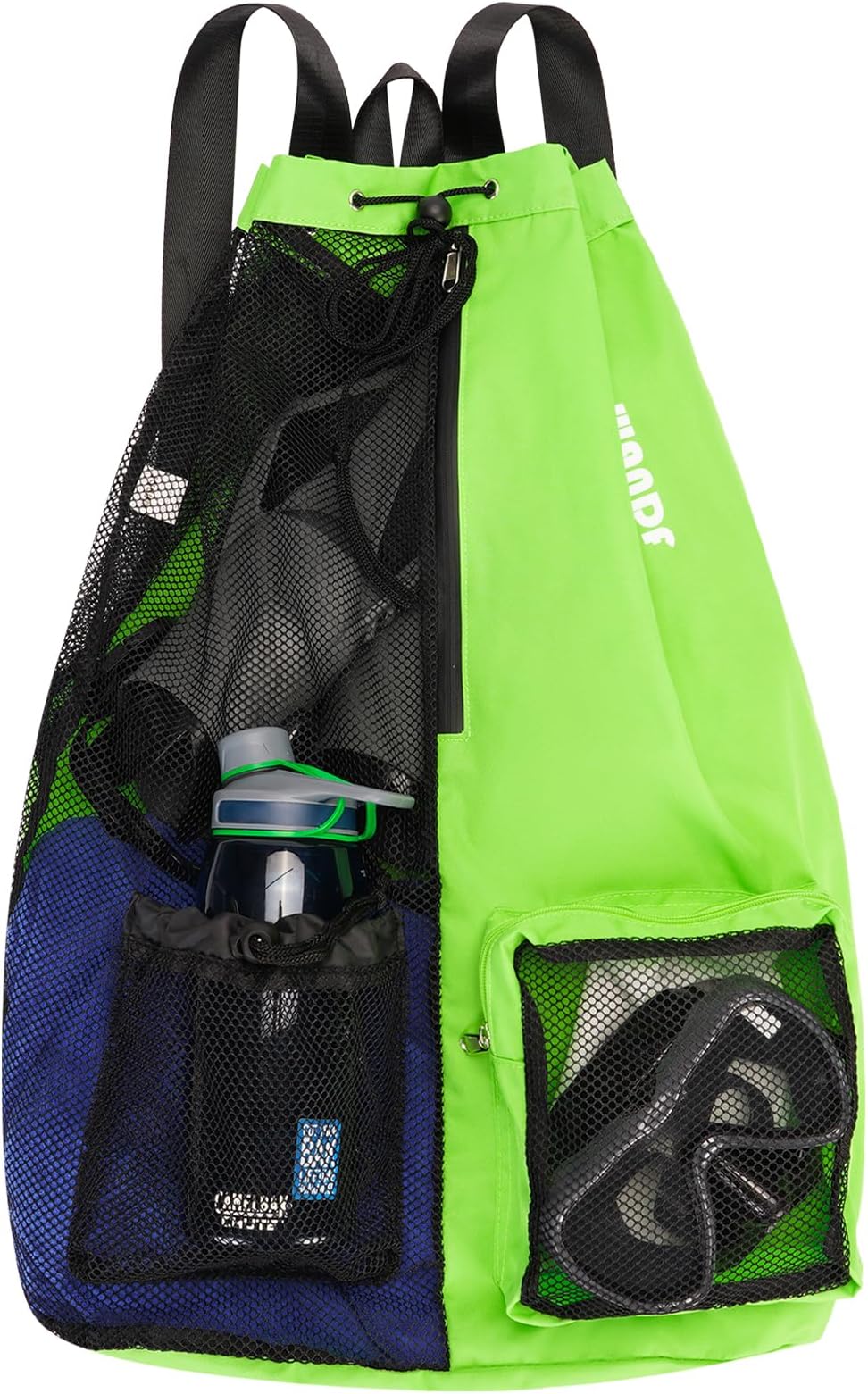 WANDF Swim Bag Mesh Drawstring Backpack XL Green Wet Pocket