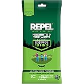 Repel Insect Repellent Mosquito & Tick Wipes 12% Picaridin, Repels Mosquitoes and Ticks for Up to 10 Hours in A Convenient Tr