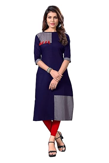 Glory Womens Cotton Slub Kurti (Blue)