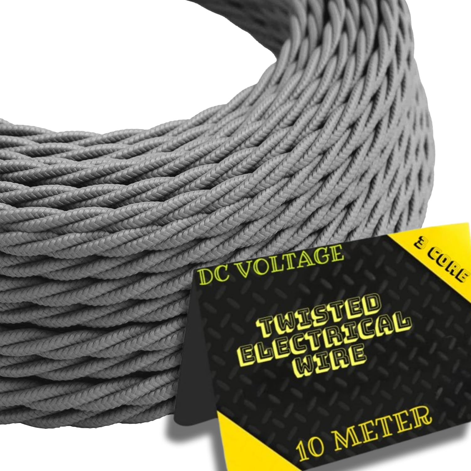 DC VOLTAGE 10 Meters / 32.8FT Braided Cable, 3 Core Electrical Cable, Vintage Braided Flex Cable Twisted Fabric Electrical Wire for DIY Lamps Industrial Pendant Lights Lighting Appliances (Grey)