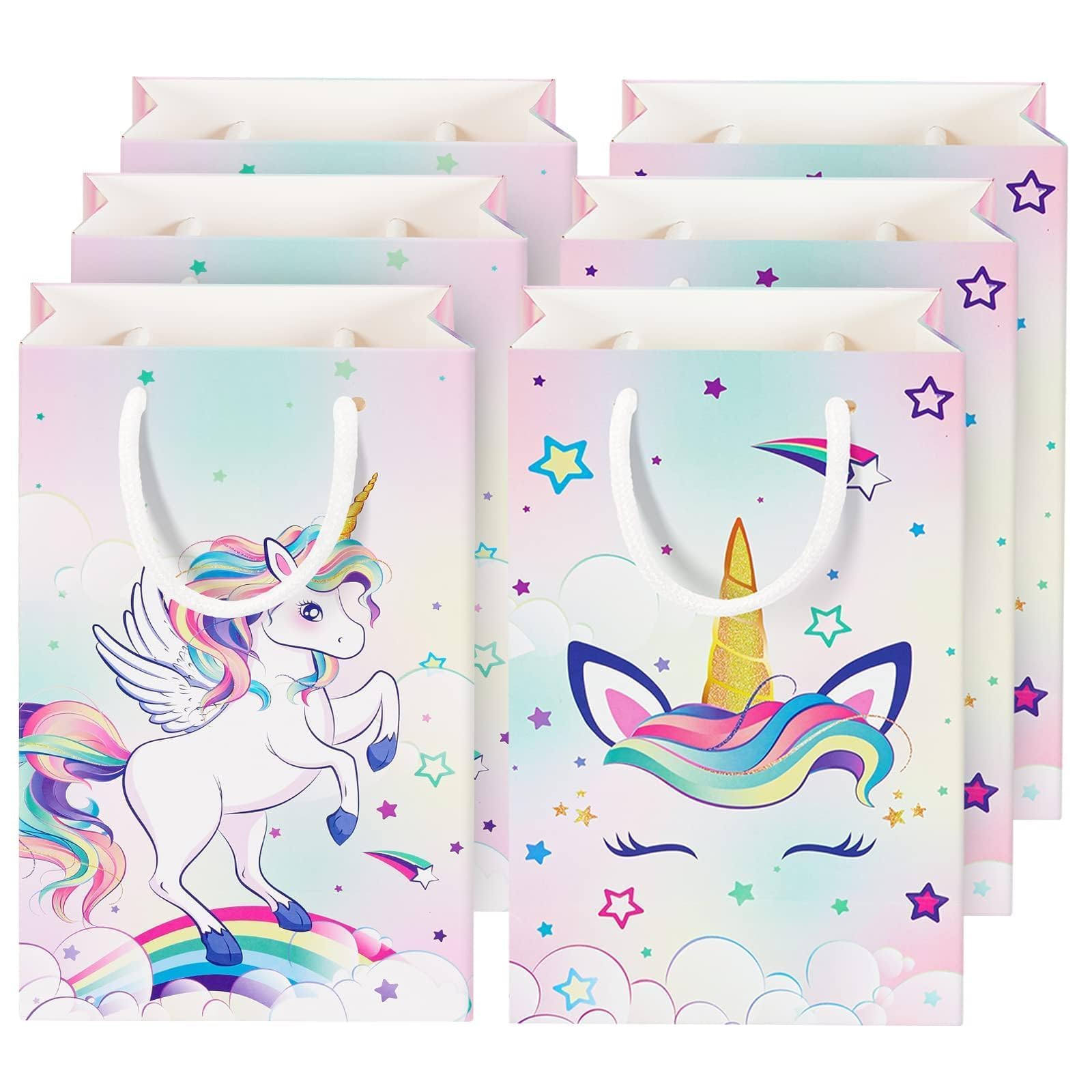 WERNNSAI Unicorn Gift Bags - 16PCS Rainbow Unicorn Party Favor Bags for Kids & Girls Birthday Party Supplies with Handle for Baby Shower Decoration