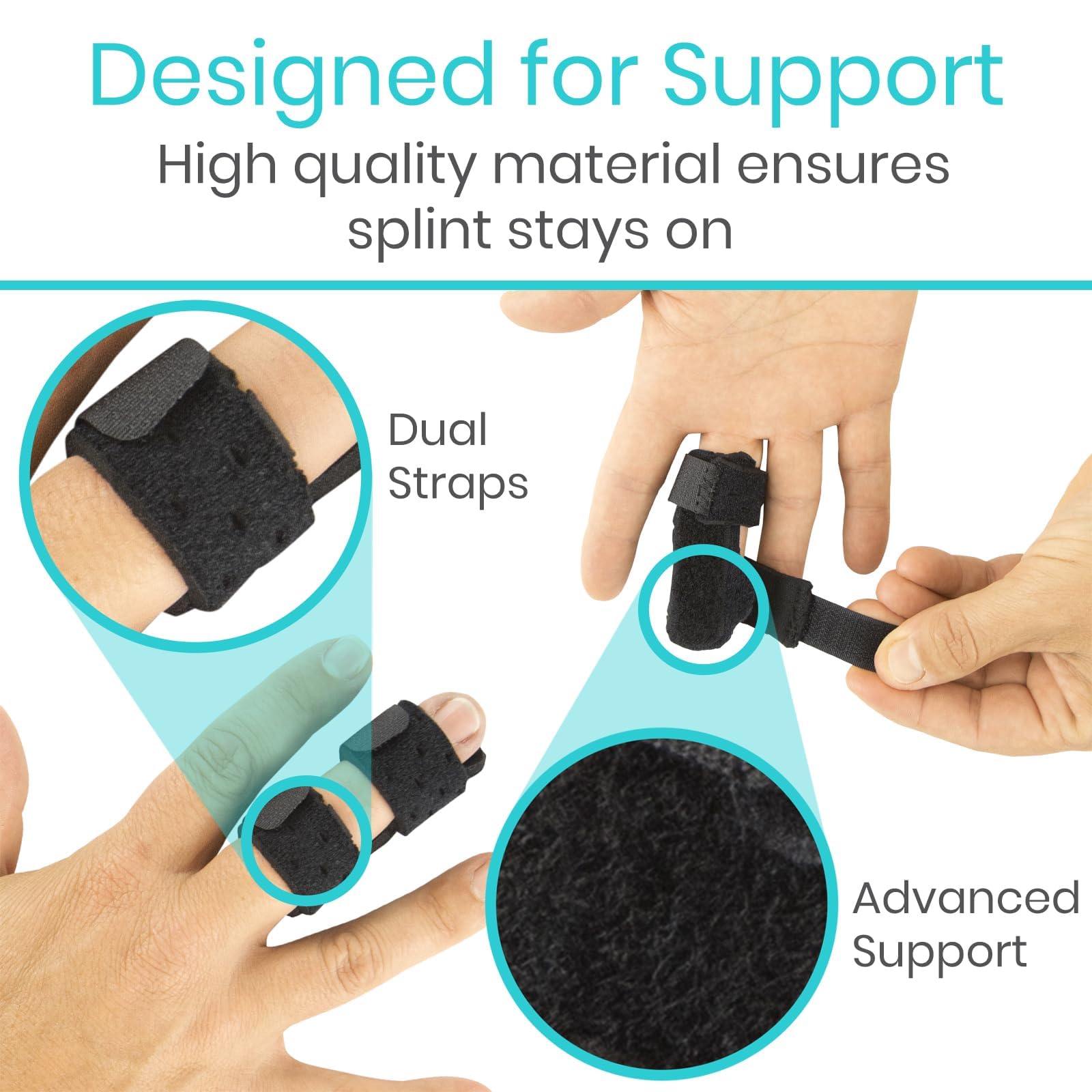 Vive Finger Splint (2 Pack) - Universal Finger Straightener - Broken and Trigger Finger Splints - Finger Brace for Arthritis pain and Support - Sprain Relief for Middle, Index, Ring, Pinky Fingers (Black)