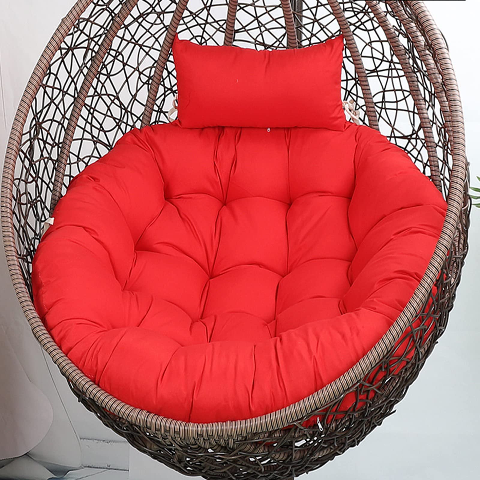 Photo 1 of Eoieov Swing Egg Chair Cushions Red Outdoor Large Hanging Hammock Chair Seat Cushion with Adjustable Headrest Waterproof Large Round Rattan Papasan Chair Pad