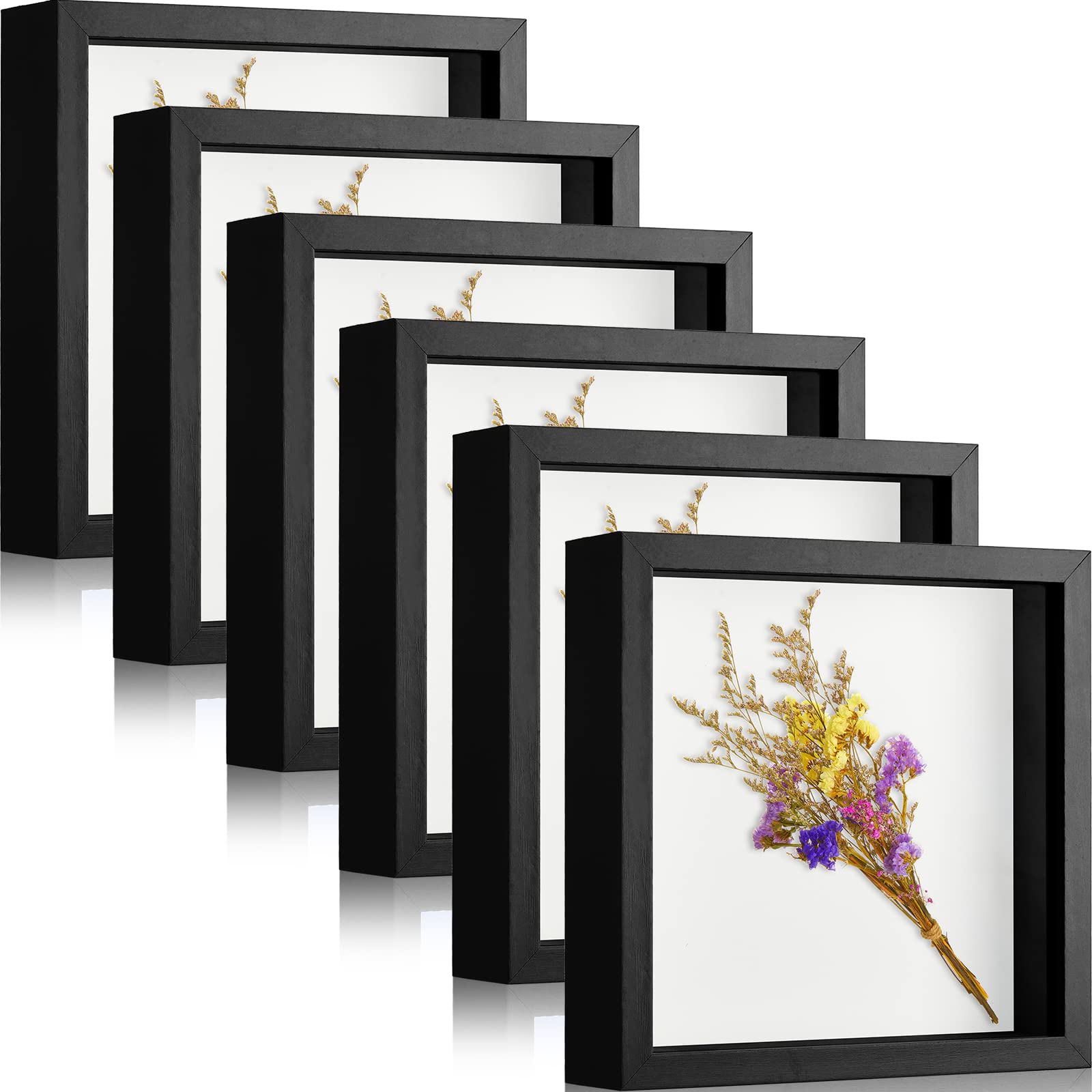 Photo 1 of Tuanse 6 Pieces Shadow Box Picture Frame Square Shadow Boxes Display Cases for Sports Memorabilia Wedding Memories Crafts Pins Awards Medals Tickets and Photos(Black,12 x 12 Inch)
