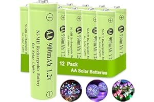 Porvoo 12-Pack Rechargeable AA Solar Batteries Ni-Mh 1.2v 900mAh Pre-Charged Double A Battery for Outdoor Solar Garden Landscape Lights