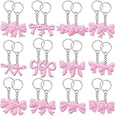 Trnayi 24 Pcs Pink Bow Keychains Party Favor, Coquette Birthday Party Bow Keychains, 12 Style Bachelorette Decoration Baby Shower Cute Supplies(Light Pink)