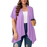 AusLook Women's Plus Size Lightweight Open Front Short Sleeve Cardigan Cover Ups Shrugs Shawls and Wraps Kimono Jacket Coat