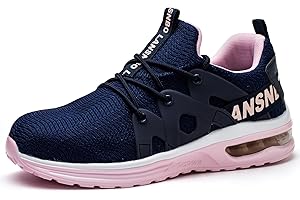 LANSNBO Steel Toe Shoes for Women Indestructible Safety Work Shoes Air Cushion Lightweight Breathable Utility Sneakers Puncture Proof Slip Resistant Composite Toe Footwear