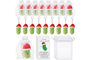 Suncalla 12 Sets Christmas Crochet Pickle Ornaments Keychain Santa Hat Funny Office Gifts for Coworkers Employee Staff Appreciation