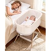 3 in 1 Baby Bassinet, Rocking Bedside Bassinet for Baby with Mesh Design & Soft Mattress, Bassinet Bedside Sleeper for Newborn Infant,Portable Nest with Storage Basket, Easy Assemble & Folding Beige