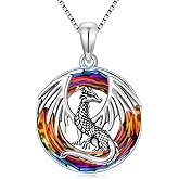 TOUPOP Dragon Necklace Sterling Silver Dragon Pendant Necklace with Crystal Jewelry Birthday Christmas Gift for Her Women