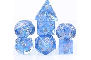 UDIXI Polyhedral DND Dice Set, 7die D&D Dice for Dungeons and Dragons, DND Dice for MTG,Pathfinder,Board Games (Blue with Silver Numbers)