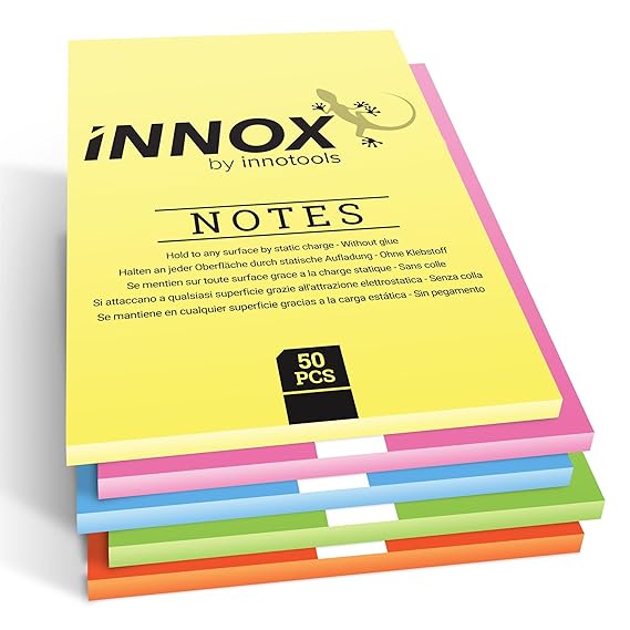 Elektrostatisch selbstklebendes Notizpapier | Haftet an allen Oberflächen ohne Magnete, Pins oder Klebstoff | Ideen visualisi