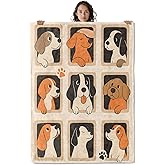 Cute Cartoon Dog Blanket, Adorable Puppy Faces Playful Style 60 x 50 Inch Flannel Warm Tones Throw Blanket, Gifts for Women Girls Kids, Lightweight Cozy Warm Blankets for Sofa Travel Home Decor