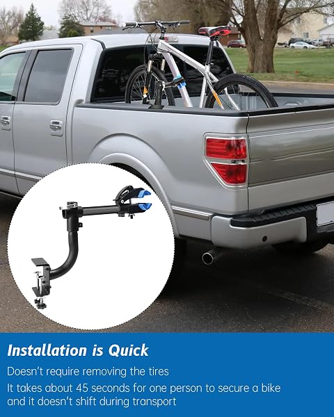 TRUCK BED BIKE RACK, PICKUP BED BIKE MOUNT FOR STANDARD PICKUP TRUCK WITH ANTI-COLLISION RUBBER PAD TO PROTECT THE PAINT SURFACE, NO REMOVE TIRE