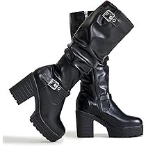 Amazon.com | SeiteHuud Women Buckle Knee High Boots Slouchy
