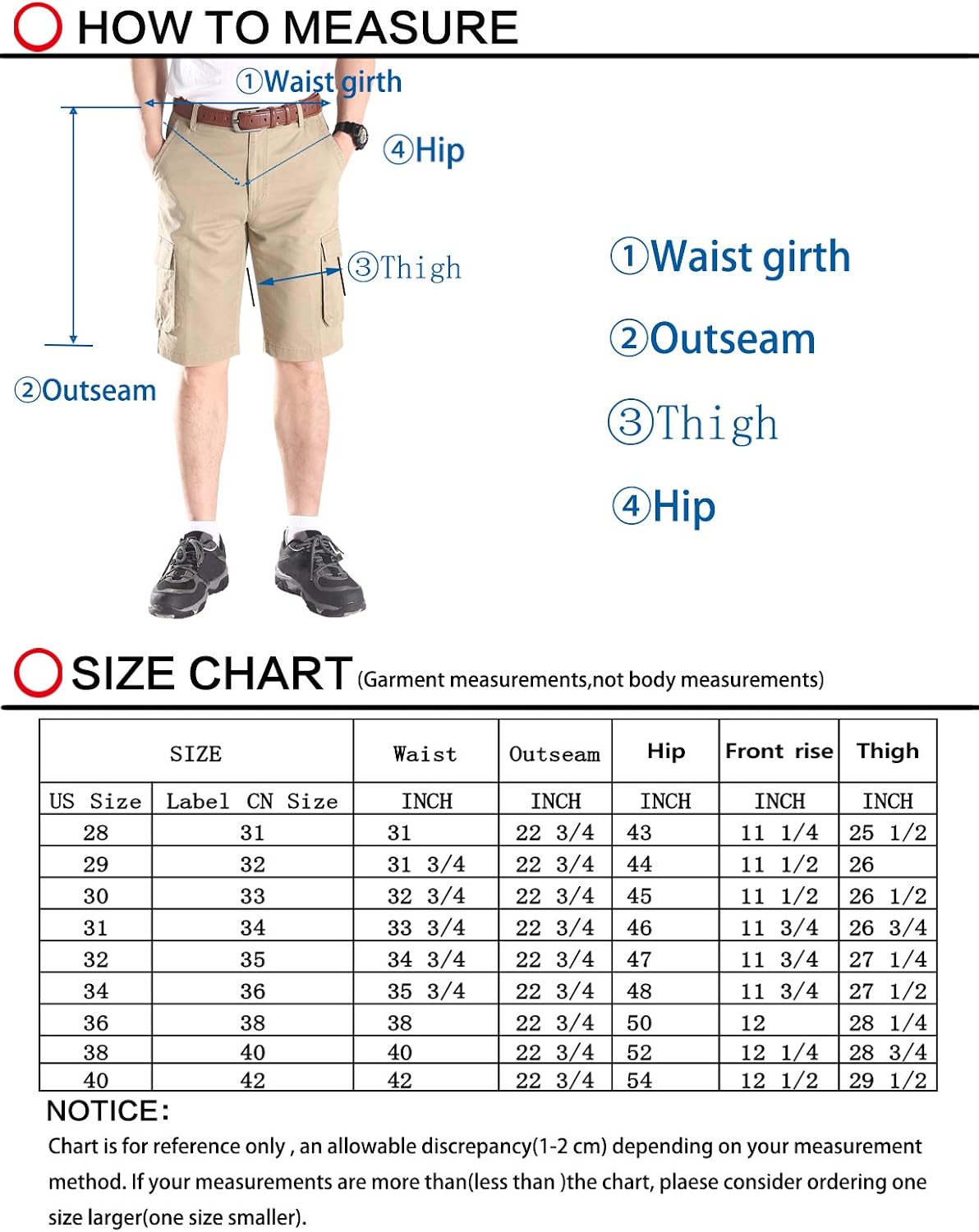 mens shorts conversion chart