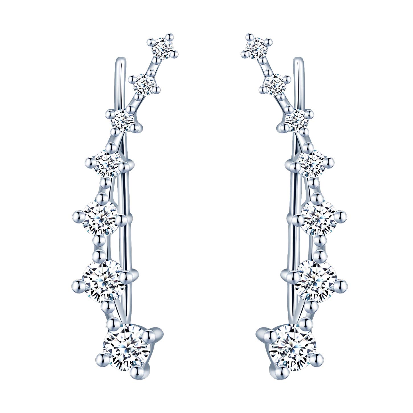 Ear Crawler 925 Sterling Silver Cubic Zirconia Cartilage Ear Crawler Stud Earrings for Girls Women