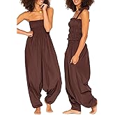 likemary Harem Pants Women Jumpsuit – 2-in-1 Strapless Romper Converts into Comfy Boho Balloon Pants with Pockets – One Size Chocolate Brown