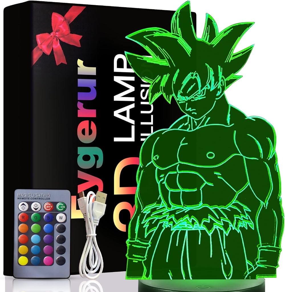 Eygerur Goku 3D LED Night Light with Remote Touch 7 Colors 16 Colors USB Bedside