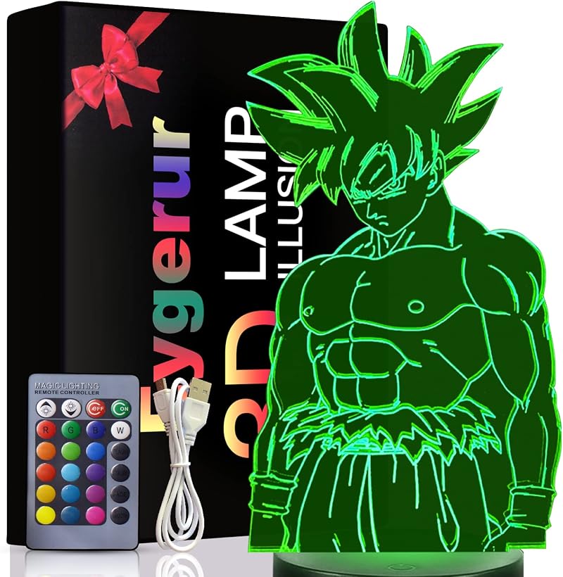 Eygerur Goku 3D LED Night Light with Remote Touch 7 Colors 16 Colors USB Bedside