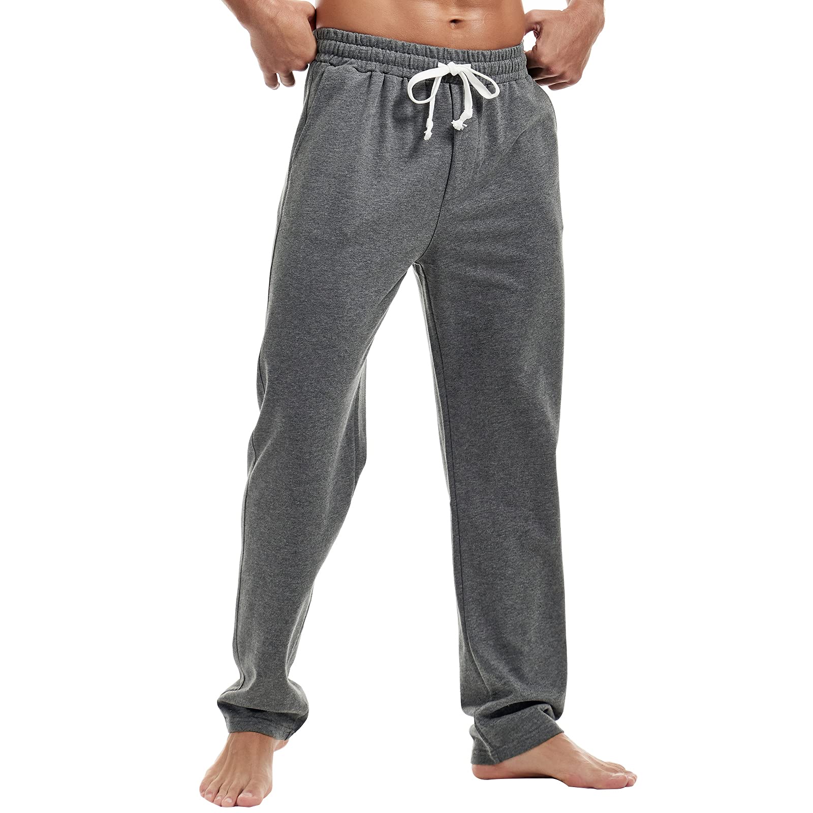 Photo 1 of AMY COULEE Mens Cotton Athletic Pants Open Bottom Running Sweatpants Straight Leg Casual Joggers with Pockets (Dark Gray, M)