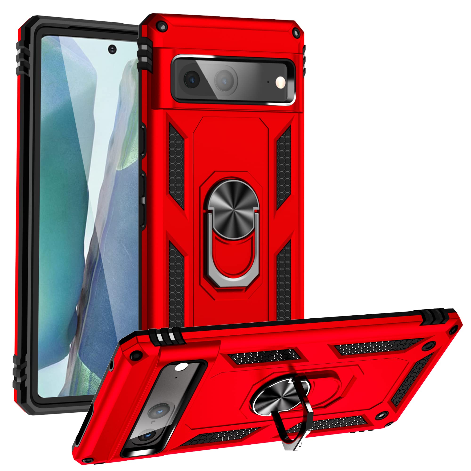 Korecase Phone Cases for Google 7 : Pixel 7 Protective Case with Kickstand,Heavy Duty Shockproof Cover,Military Grade Dual Layers Cases for Google Pixel-7 6.3-inch Red