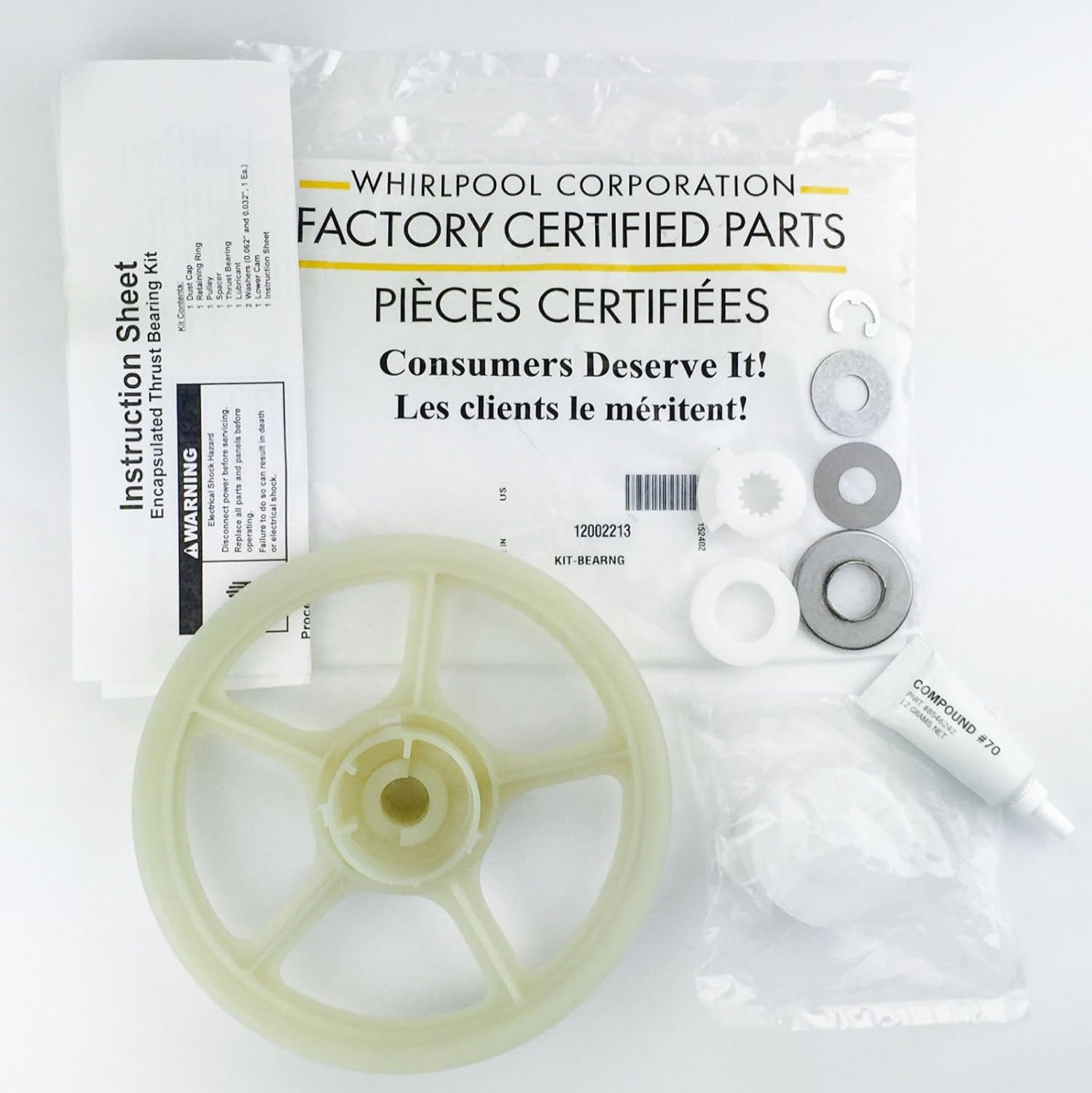 12002213 Genuine OEM Whirlpool Washer Thrust Pulley and Bearing Kit PS2003651