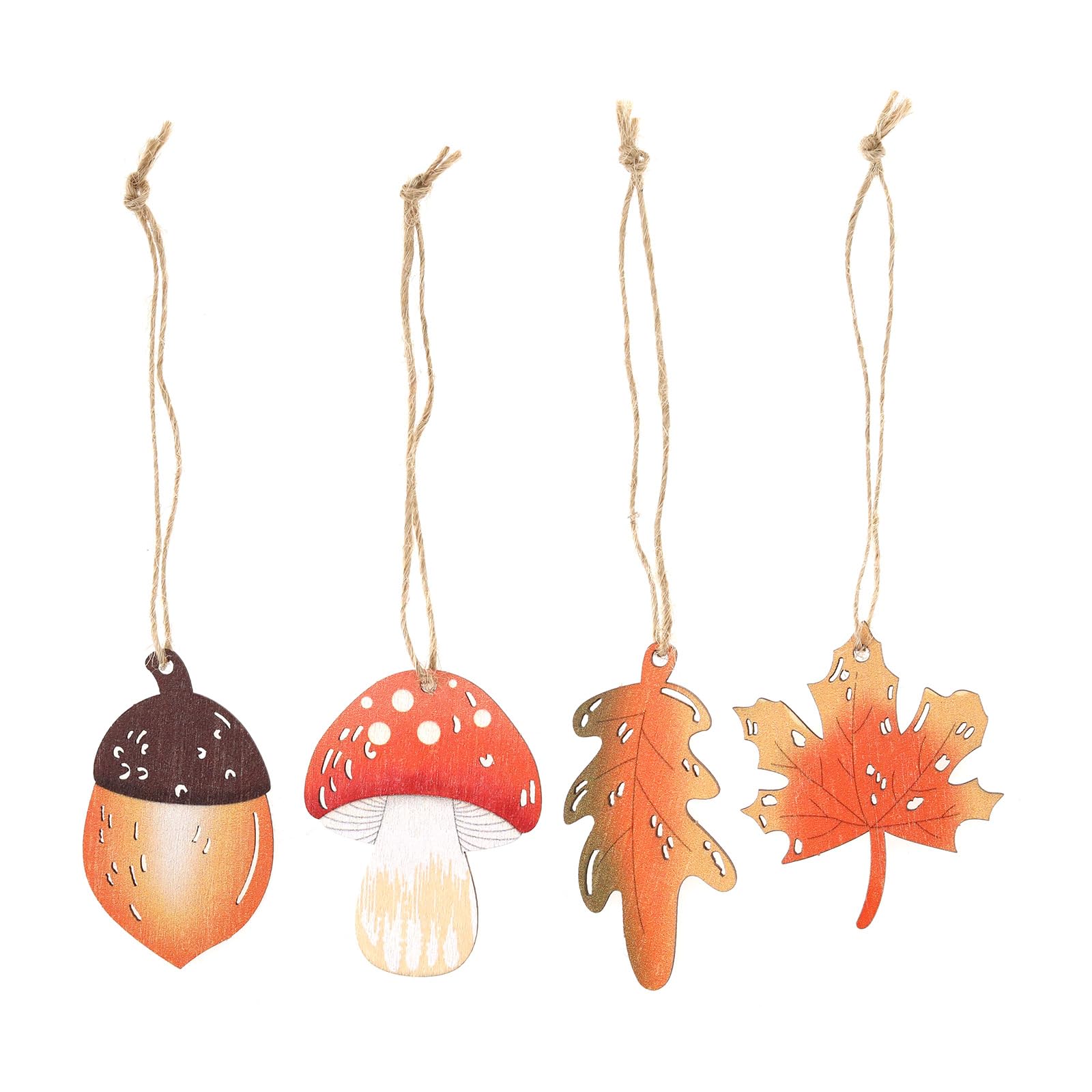 LT Easiyl 24pcs Autumn Wooden Hanging Decorations - Maple Leaves, Acorn, Mushroom, Tree Leaves Ornaments Pendant for Harvest Fall Decorations Including Hanging Rope
