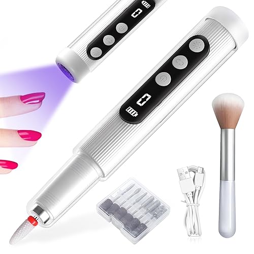 Electric Nail Drill, 18000RPM Cordless Electric Nail File with UV Light, 9 Speeds Rechargeable Nail Drill Machine for Acrylic and Gel Nails, Professional Manicure Pedicure Set