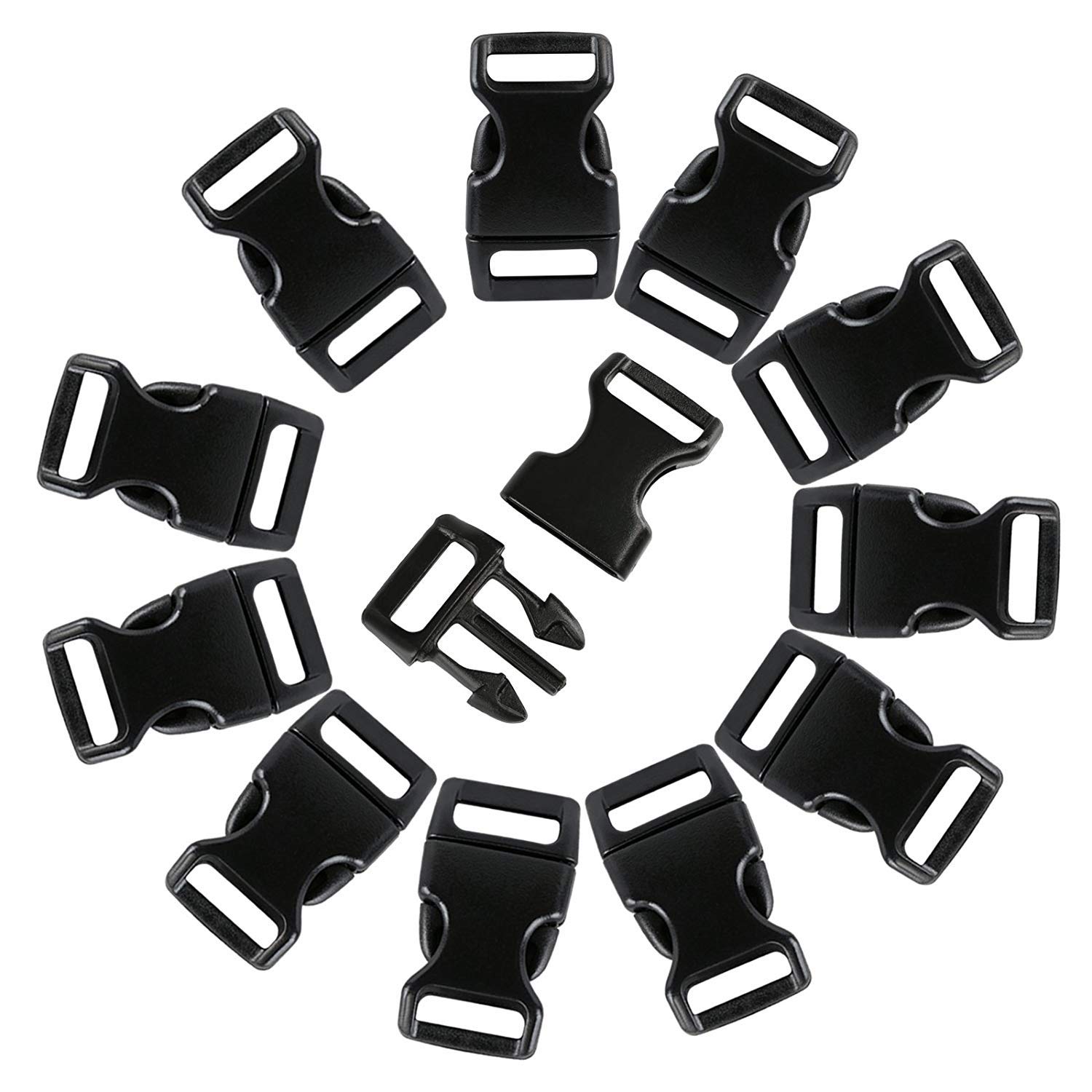 40PCS Side Release Plastic Buckles Dual Adjustable Flat Plastic Buckles Webbing Buckle Clips for Belt Webbing Strap/DIY Craft Backpack Strapping Black