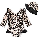 HINTINA Baby Girl One Piece Long Sleeve Ruffle Swimsuit with Hat