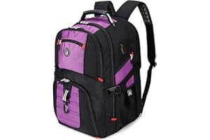 SHRRADOO Extra Large 50L Travel Laptop Backpack with USB Charging Port, College High School Backpack Airline Approved Business Work Bag Fit 17 Inch Laptops for Men Women,Purple